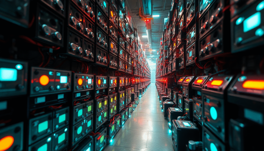 Stakke af batterier til elnet.