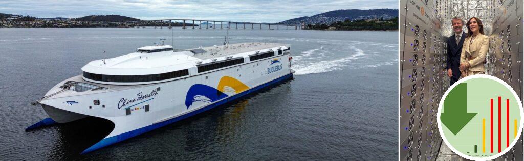 Electric ferry ChinaZorilla, and Danish Royals. Location: Hobart